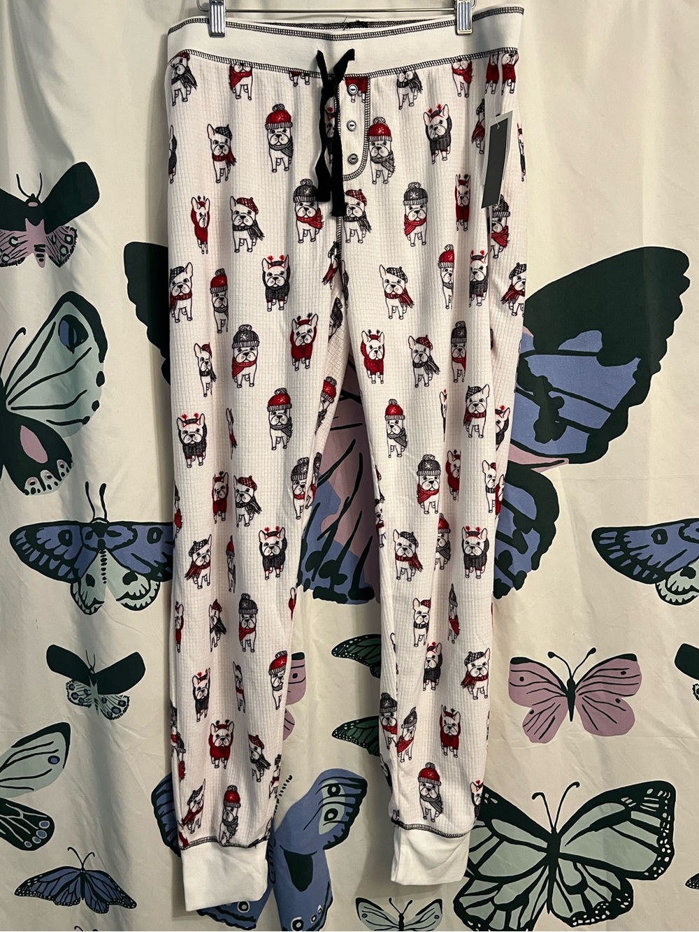 White French bulldog winter scarf pj joggers